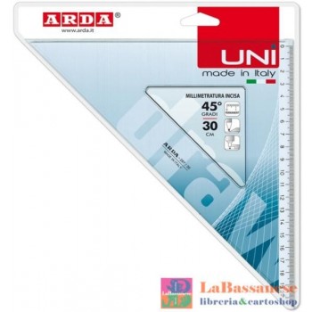 SQUADRA 45 GRADI IN PLASTICA TRASPARENTE - MISURA 30 CM - CONFEZIONE DA 20 PEZZI - 