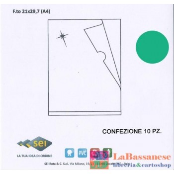 CONFEZIONE 10 CARTELLINE A L CAPRI TRASPARENTI LISCE COLORE VERDE FORMATO A4 (21 X 29,7 CM) - 