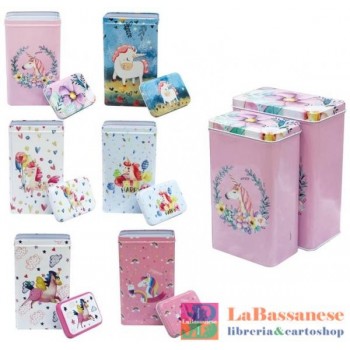 SET 2 SCATOLE LATTA UNICORNI ASS - XL1453