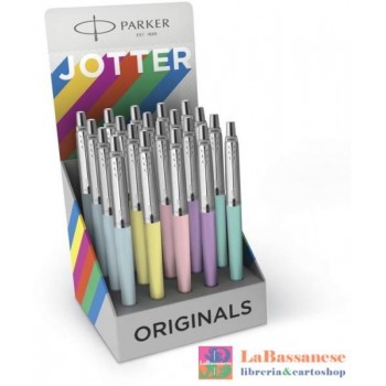 ESPOSITORE JOTTER PLASTIC COLORI PASTELLO CON 20 PENNE ASSORTITE- 4 PEZZI PER COLORE PASTELLO AZZURRO, ROSA, GIALLO, VERDE MENTA