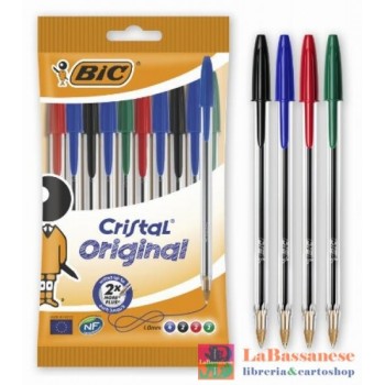 BLISTER 10 PENNE CRISTAL ORIGINAL ASSORTITE (4 BLUE 2 BLACK 2 RED 2 GREEN) - 830865