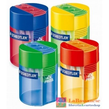 STAEDTLER , TEMPERAMATITE IN 4 ATTRAENTI COMBINAZIONI DI COLORE, A 1 FORO CON CONTENITORE PER TRUCIOLI PER MATITE CON FUSTO MAX 