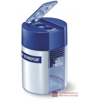 STAEDTLER , TEMPERAMATITE GRIGIO-BLU A 2 FORI CON CONTENITORE PER TRUCIOLI PER MATITE CON FUSTO MAX DIAMETRO  8,2 - 10,2 MM. - 5