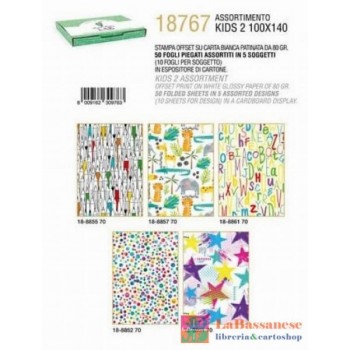 ESPOSITORE 50 FOGLI CARTA REGALO ASSORTITI BAMBINO MISURA 100X140 - 18767