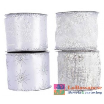 POLYESTER RIBBON W WIRE 4ASS, COLOUR: WHITE/SILVER, SIZE: 6.3X270CM - 442469