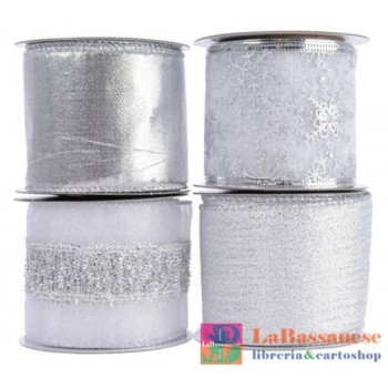 POLYESTER RIBBON W WIRE 4ASS, COLOUR: SILVER, SIZE: 6.3X270CM - 442473