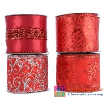 POLYESTER RIBBON W WIRE 4ASS, COLOUR: RED/SILVER, SIZE: 6.3X270CM - 442481