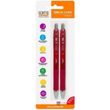 BL. 2PZ PENNA A SCATTO GEL 0,7 MM ROSSO - 594-02