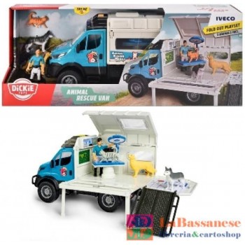 ANIMAL RESCUE VAN CON IVECO VAN IN SCALA 1:24, PERSONAGGIO, ANMALI. IL VAN SI APRE, ALL'INTERNO ACCESSORI AMBULANZA VETERINARIA 