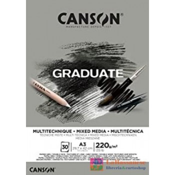 Canson - Blocco incollato A3 30H Graduate Mix Media Fine 220 g, colore: Grigio (Cod. C400110365)