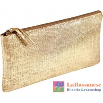 TROUSSE KLEOP CUIR PLATE 22X11 CM ORO (Cod. 410037C)