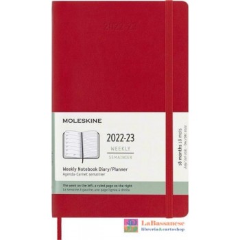 18 months, weekly notebook. Large, soft cover, scarlet red