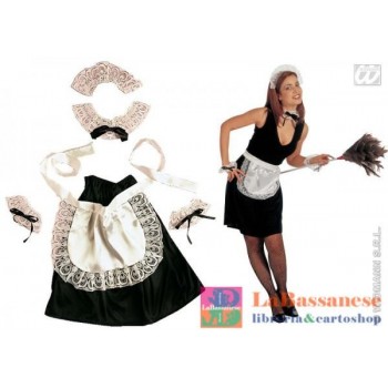 CAMERIERA SET TRAVESTIMENTO (COPRICAPO, COLLARINO, POLSINI, GONNA, GREMBIULE) - 6665C