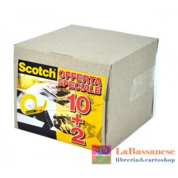 SCOTCH NASTRO BIADESIVO TRASPARENTE 665- ROTOLO 12MM X 6.3M. CONFEZIONE DA 10 ROTOLI + 2 COMPRESI NEL PREZZO - 17029--7000091511